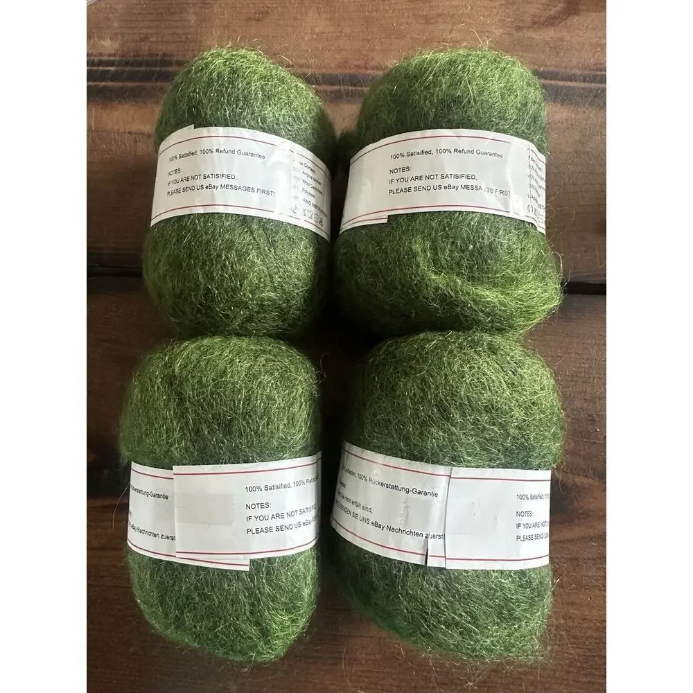 Angora mohair and wool cashmere yarn green lot of 4 NEW Knitting crafts